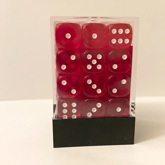 Chessex 36 Dice  Set Translucent Red White 12mm CHX 23804 - Picture 5 of 9